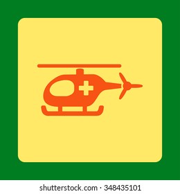 Ambulance Chopper vector icon. Style is flat rounded square button, orange and yellow colors, green background.