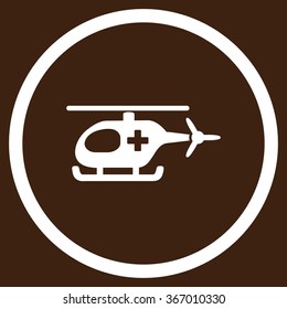 Ambulance Chopper vector icon. Style is flat circled symbol, white color, rounded angles, brown background.