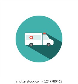 Ambulance color icon with shadow on a green circle