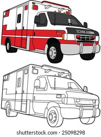 Ambulance - color and line vector illustrations