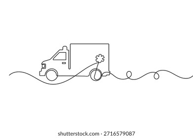 Dibujo continuo de una línea de ambulancia y Ilustración vectorial de contorno aislada de estilo minimalista