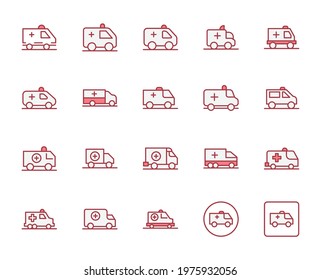 Ambulance design icons set. Thin line vector icons for mobile concepts and web apps. Premium quality icons in trendy flat style. Collection of high-quality color outline logo
