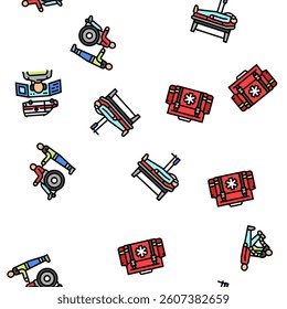 ambulance doctor hospital vector seamless pattern thin line illustration