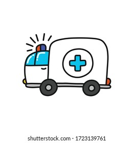 icono del doodle de ambulancia, ilustración vectorial