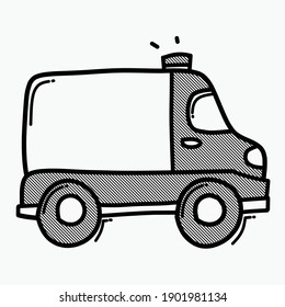 Ambulance doodle vector icon. Drawing sketch illustration hand drawn line.