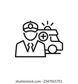 Ambulance driver line icon isolated on white background