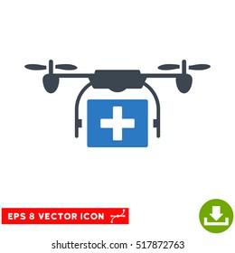 Ambulance Drone EPS vector icon. Illustration style is flat iconic bicolor smooth blue symbol on white background.