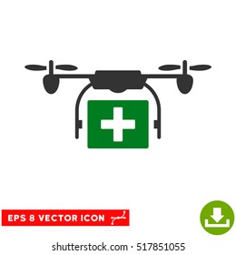 Ambulance Drone EPS vector pictogram. Illustration style is flat iconic bicolor green and gray symbol on white background.