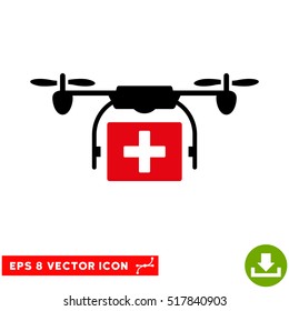 Ambulance Drone EPS vector pictograph. Illustration style is flat iconic bicolor intensive red and black symbol on white background.