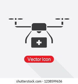 Ambulance Drone Icon, Drone With first-aid Kit, Copter Sign, Quadcopter Icon Vector Illustration Eps10