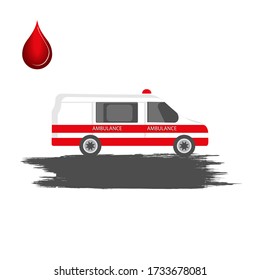 Ambulancia - caída de la sangre - vector. Día Mundial del Donante de Sangre. Concepto de medicina.