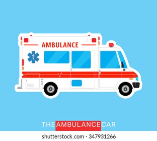 Ambulance emergency bus. Hospital emergency car. Medical help bus. Special service vehicle. Vector illustration