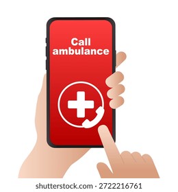 Pantalla de llamada de emergencia de ambulancia para aplicación móvil. Ilustración vectorial