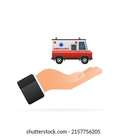 Ambulance emergency car or automobile with hand moving fast vector illustration. Mockup template vector illustration