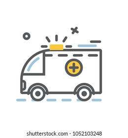 Ambulance emergency car icon flat and thin line modern style design icon isolated on a white backgrond
