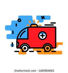 Ambulance emergency car icon flat and thin line modern style design icon isolated on a white background.Human Virus .Epidemic disease.Dangerous respiratory infection illustration.