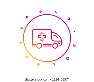 Ambulance emergency car line icon. Hospital transportation vehicle sign. Medical symbol. Gradient pattern line button. Ambulance emergency icon design. Geometric shapes. Vector