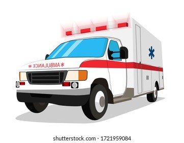 Ambulance emergency car vector illustration with lights and sirens isolated on the white background