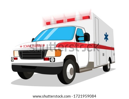 Ambulance emergency car vector illustration with lights and sirens isolated on the white background