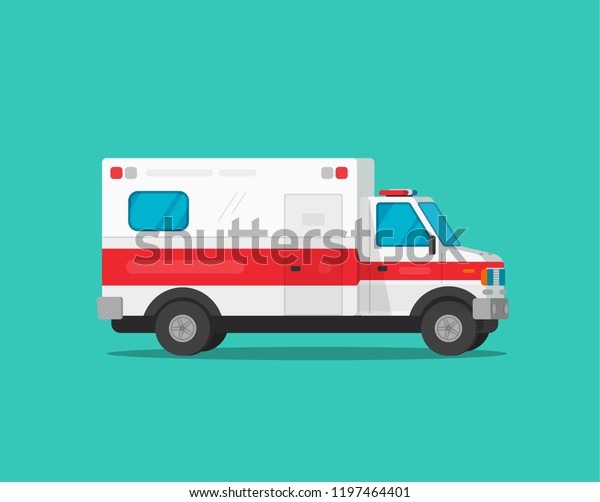 Ambulance emergency car vector\
illustration, flat cartoon medical vehicle auto\
isolated