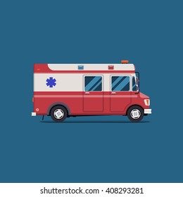 Ambulance emergency paramedic car. Vector modern creative flat design. First aid transportation. Isolate on white background.