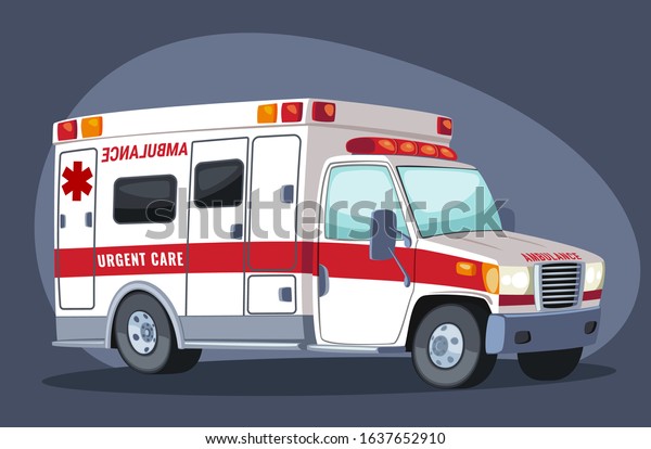 Ambulance emergency paramedic car. Vector\
modern creative cartoon design. First aid transportation. Isolate\
on white background.