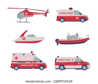 Ambulance Emergency Rescue Service Vehicle and Medical Care Transport Vector Set