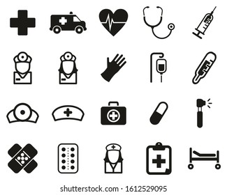 Ambulance Or Emergency Response Team Icons Black & White Set Big