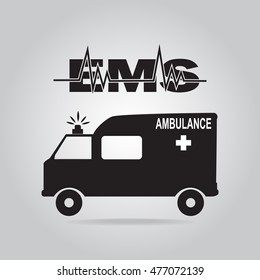 Ambulance and emergency text icon
