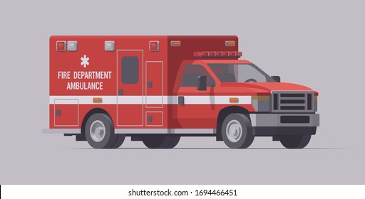 Ambulance emergency truck. Vector rescue car. Fire department. Isolated illustration. Colection