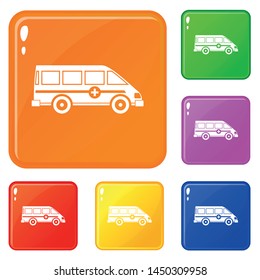 Ambulance emergency van icons set collection vector 6 color isolated on white background