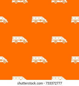 Ambulance emergency van pattern repeat seamless in orange color for any design. Vector geometric illustration
