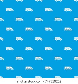 Ambulance emergency van pattern repeat seamless in blue color for any design. Vector geometric illustration