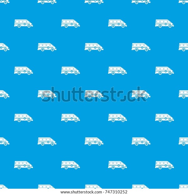 Ambulance emergency van\
pattern repeat seamless in blue color for any design. Vector\
geometric\
illustration