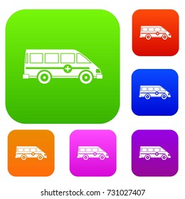 Ambulance emergency van set icon color in flat style isolated on white. Collection sings vector illustration
