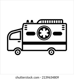 Ambulance Emergency Vehicle Icon, Medical Emergency Vehicle That Transports People To The Hospital Vector Art Illustration