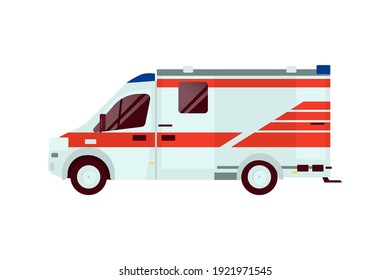 Ambulance Emergency Vehicle. Modern Flat Style Vector Illustration. Social Media Template.