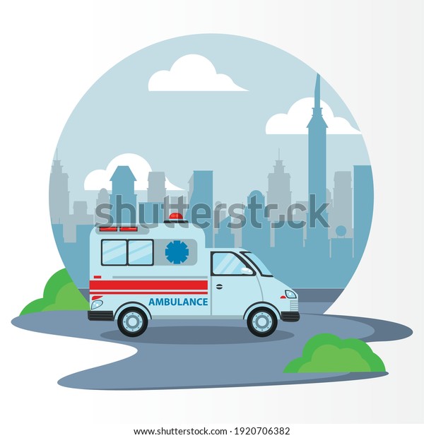 ambulance emergency vehicle on the city scene\
vector illustration\
design