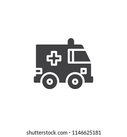 Ambulance emergency vehicle vector icon. filled flat sign for mobile concept and web design. First Aid Car simple solid icon. Symbol, logo illustration. Pixel perfect vector graphics