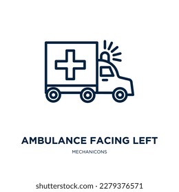 ambulance facing left icon from mechanicons collection. Thin linear ambulance facing left, big, flower outline icon isolated on white background. Line vector ambulance facing left sign, symbol for web