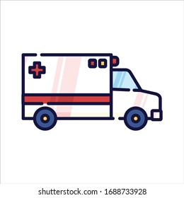 Ambulance filled-outline simple icon in white isolated background. Vehicle clip art.