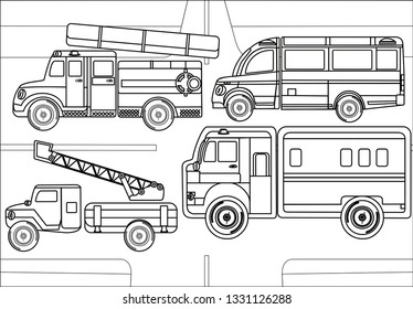 Ambulance Fire truck Cars for emergencies, children's toys for wallpapers, backgrounds, coloring prints