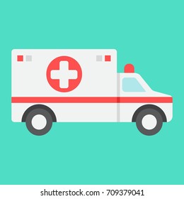 Ambulance flat icon, medicine and healthcare, transport sign vector graphics, a colorful solid pattern on a cyan background, eps 10.