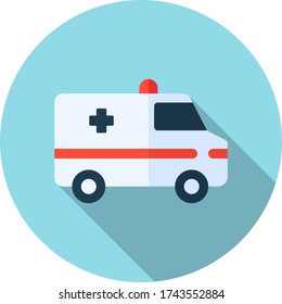 Symbol einer Krankenwagen-Wohnung auf blauem Hintergrund, Vektor-Symbol 
