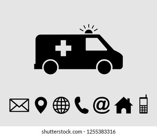 Ambulance Flat icon Symbol vector, with contact us set icon