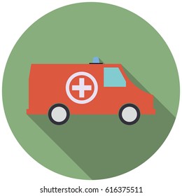 Ambulance in flat style icon with shadow. Vector illustration.