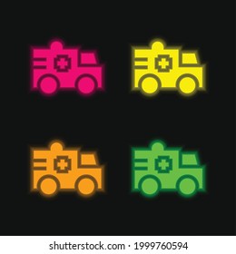 Ambulance four color glowing neon vector icon