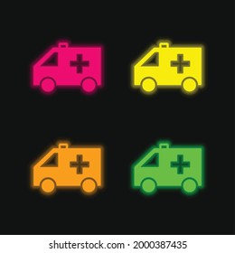 Ambulance four color glowing neon vector icon