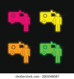 Ambulance four color glowing neon vector icon