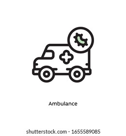 Ambulance for germs, pathogenic bacteria, or viruses flat vector icon for science research apps and websites, black outlined icon on white background